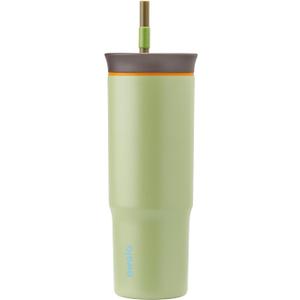 Owala Stainless Steel Triple Layer Insulated Travel Tumbler with Spill Resistant Lid and Straw, BPA Free, 24 oz, Brown/ Green (Brave Adventures)