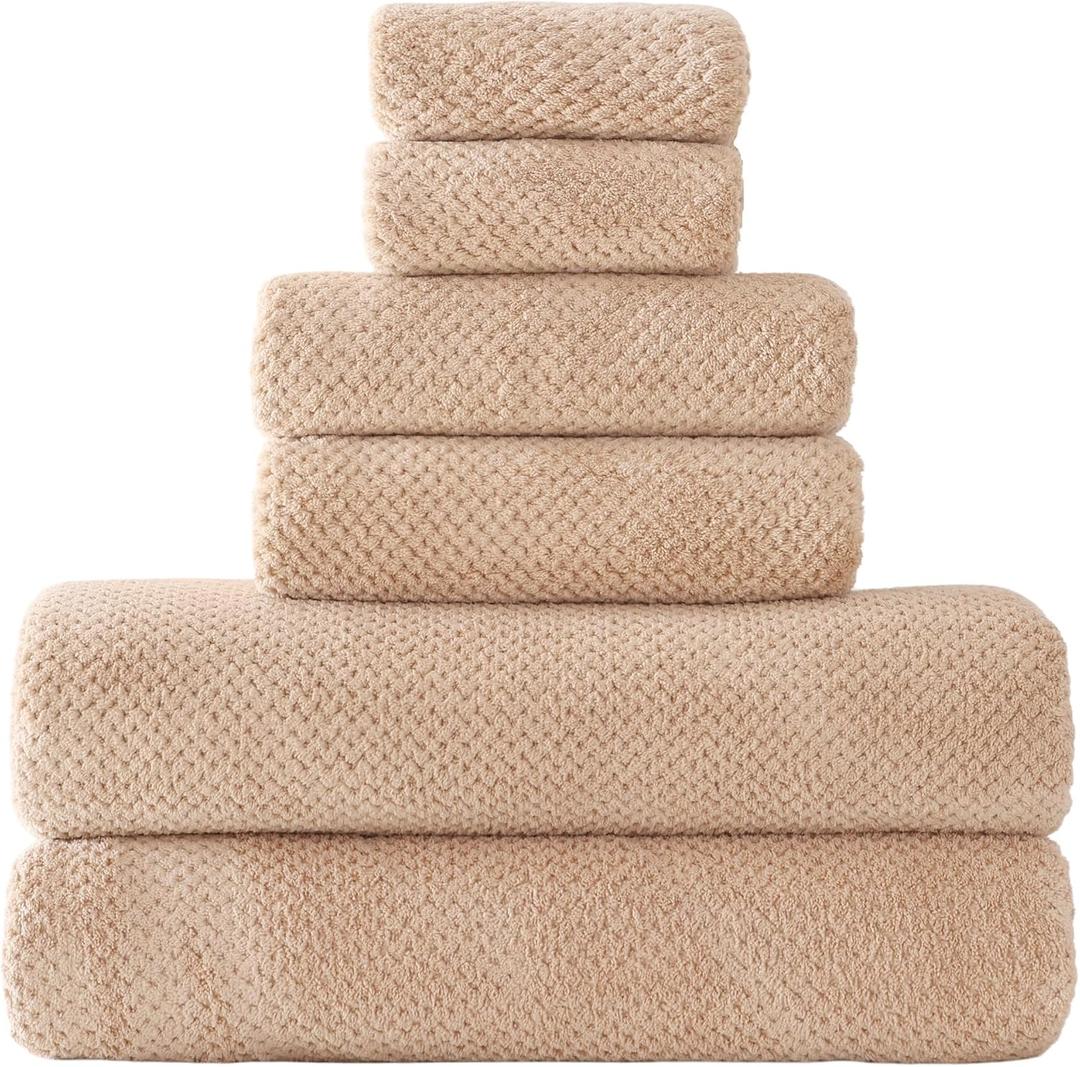 30x60 Inches Large Bath Towels Super Soft Qucik Dry Hanging Loop Microfiber Bathroom Towels (Beige, 6 Pack)