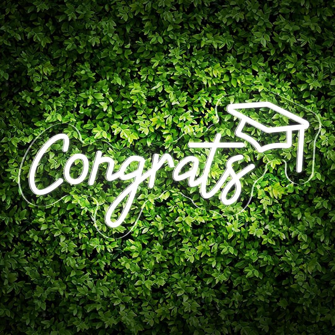 Congrats Neon Sign, LED Light Up Sign with Dimmable USB Powered Switch for Graduation Party, Gifts, Backdrop, Wall Dcor (White Congrats)