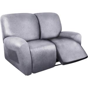 Loveseat Recliner Cover Leather Look Recliner Loveseat Covers Recliner Sofa Cover for 2 Seater Reclining Couch Spandex Fabric Washable 6 Pieces (2 Seater, 01 Marbling)