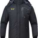 Rdruko Men's Outdoor Ski Snow Jacket Waterproof Fleece Mountain Hooded Rain Coat (M, Black)