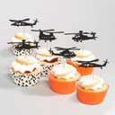 2 x Ercadio 24 Pack Helicopter Cupcake Toppers Black Glitter Aircraft Cupcake Picks Plane Cupcake Toppers for Airplane Theme Party Birthday Baby Shower Cake Decor Supplies