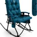 EVER ADVANCED Oversized Folding Rocking Camping Chair, Padded Portable Rocker Chair for Patio, Lawn and Outdoors, Heavy Duty Hard Armchair for Adults Supports 400lbs, Green