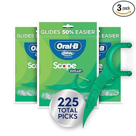 OralB Glide Mint Dental Floss Picks with Long Lasting Scope Flavor, 3 Pack of 75 Picks (225 Total)
