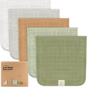 KeaBabies Cotton Muslin Burp Cloths Baby Boy, Girl - 5-Pack Soft & Absorbent Burping Cloth for Babies, Large Baby Towels & Washcloths for Newborn, Spit Up Rags, No Shrink, 20x10" (Pine)