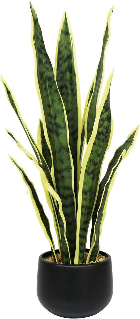 Ollain Artificial Snake Plant with Potted 23.6" Fake Plastic Sansevieria Faux Plants in Pot for Outdoor Window Box Verandah Planter Indoor Outside Home Garde Office Room Gardening Decoration (Yellow)