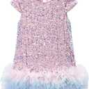 Tutu.kk Toddler Girls Sequin Dress A-Line Sparkly Sleeveless Wedding Gown Party Dresses for Girls 18-24M