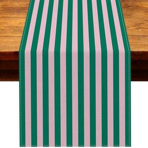 Heyfary Light Pink and Green Cabana Stripe Table Runner Summer Pool Kids Birthday Baby Shower Wedding Party Decoration Home Kitchen Dining Room Table Decor (Green, 13" x 72"), Pack Of 2