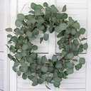 idyllic Eucalyptus Leaves Wreath Metal Polyester Fabric Paper Round Green Wreath 22 Inches for The Front Door Decor