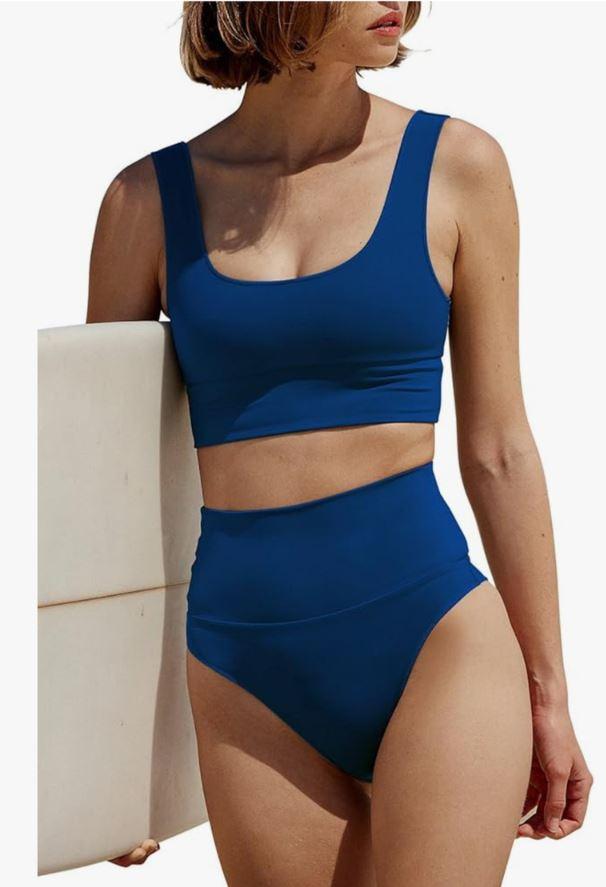 Women's High Waisted Bikini Sets Sporty 2 Piece Swimsuits Middle Cut Bathing Suits
Blue 12