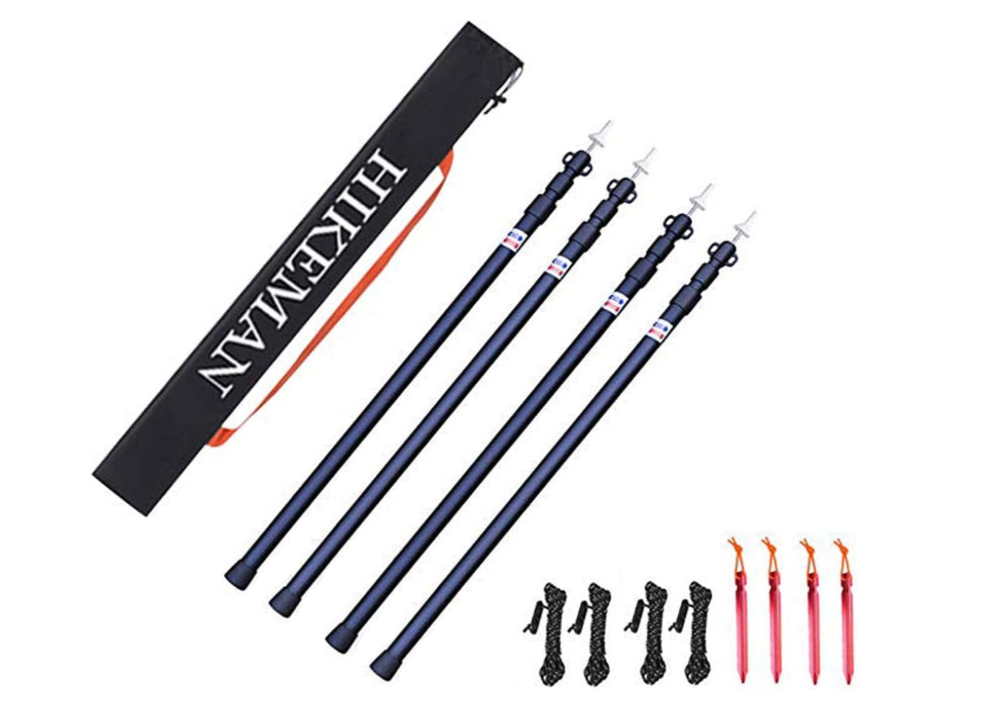 HIKEMAN Tent Poles Camping Poles for Tarp Awning Canopy Porch Sun Sails Tarpaulin Headroom Aluminium Adjustable Telescoping(4pcs, Black)