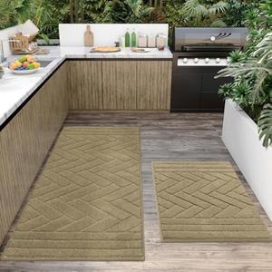 Tindbea Kitchen Mats and Rugs Set,Anti Slippery Absorbent Kitchen Runner Rug,2 Piece Polypropylene Machine Washable Kitchen Mat, Kitchen,Hallway,Sink,Laundry(20"x31.5"+24"x59"Light Taupe)