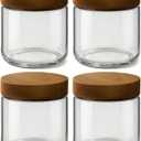 10oz 4 Pack Overnight Oats Containers with Lids, Glass Mason Jars with Acacia Wood Airtight Lids, Wide Mouth Meal Prep Storage Jars for Yogurt, Chia Pudding, Salad, Parfait, Snacks, Spice