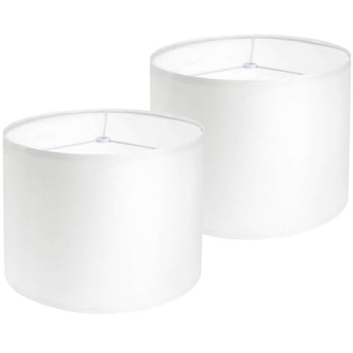 Rumidoph White Lamp Shades Set of 2, Medium Drum Lamp Shade 13"Top x 13"Bottom x 10"High(Spider), Lampshades Replacement for Table Lamps Floor Lamps, Natural Linen Hand Crafted, Easy Assembly Required