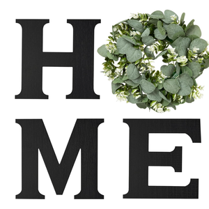 Mkono Farmhouse Wall Home Sign with Artificial Eucalyptus for O Rustic Wooden Hanging Letters Decorative Wall Art Decor for Living Room Kitchen Entryway Housewarming Gift, Black
