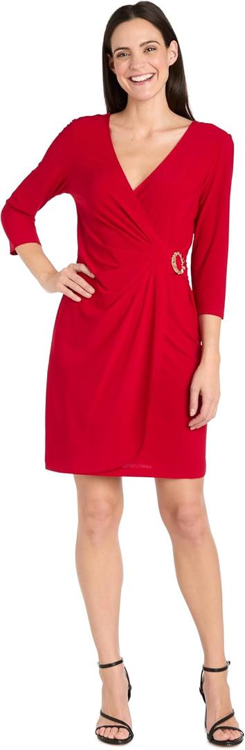 R&M Richards Formal Faux Wrap Dress W/Gold Buckle Detail at Waist (6)