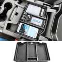 EDBETOS Full Center Console Organizer Compatible with 2019-2023 2024 2025 2026 Dodge RAM 1500 2500 3500 Accessories ABS Plastic Material Insert Tray Secondary Storage Armrest Box, Black