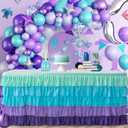 14ft Table Skirt Mermaid Tablecloth Purple Mermaid Table Skirt Rectangle Ruffle Baby Shower Gender Reveal Mermaid Birthday Party Decorations
