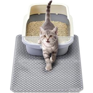 BurgeonNest PVC Foam Cat Litter Mat 24x15 inch, Soft on Paws, Double Layer Litter Trapping, Urine-Proof Water Resistant, Easy Clean Scatter Control (Gray)