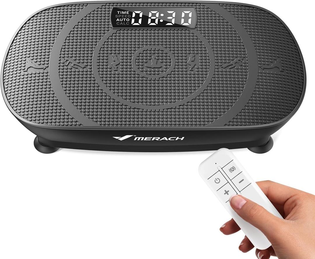 MERACH Vibration Plate Exercise Machine, Curved Vibration Plate for Lymphatic Drainage Weight Loss, Vibrating Plate with Real-Time Calorie Tracking on LED Display, Workout Equipment for Home Women Men (Black)