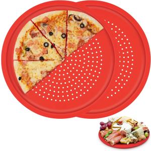 LYNG Pizza Pans 16 Inch 2 Pack Silicone Round Pizza Pan With Holes,Nonstick Pizza Tray, Dishwasher Safe, Suitable For Home Kitchen Dark Baking Red (16" 2 PCS)