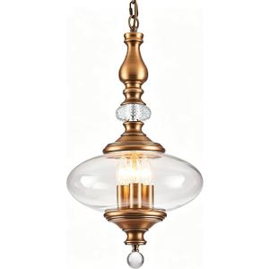 Vintage Kitchen Island Pendant Light Antique Brushed Brass Glass Chandelier for Living Room Dining Room Bedroom, W 11.8 in. H 23.6 in.