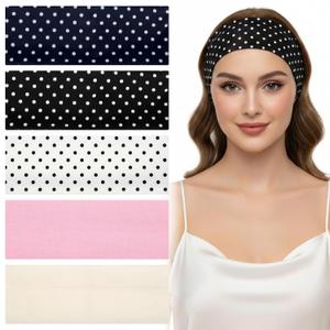 5Pcs Multicolor Polka Dot Headbands for Women Soft Stretchy Polyester Fabric Headbands Fashion Elastic Non-Slip Head Bands Hair Accessories for Exercise Yoga Running Workout