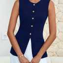 PRETTYGARDEN Blazer Vest Tops for Women Sleeveless Button Down Business Casual Outfits Work Suit Vests Waistcoat (Blue, M)
