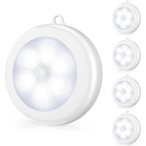 Mlambert 4 Pack Motion Sensor LED Night Light, Cordless Battery-Powered Stick-on Magnet Closet Lights, Safe Lights for Stairs, Cabinet, Cool White