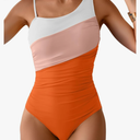 One Shoulder One Piece Swimsuit for Women Tummy Control Bathing Suits Color Block Ruched Swim Suit Slimming Swimwear S