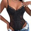 SHENHE Women's Floral Lace Spaghetti Strap Sheer Mesh Sleeveless Cami Bodysuit Tops Size M