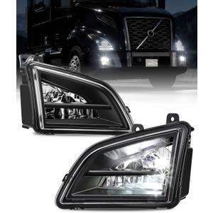 Partsam Pair LED Fog Light Lamp Compatible with 2018-2024 VNL Trucks, DOT Approved High/Low Beam Clear Lens Black Housing/w Plug