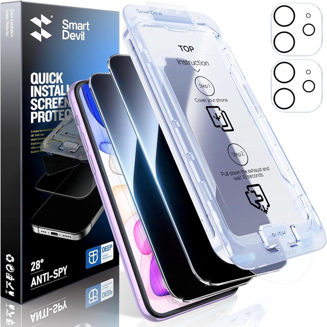 SMARTDEVIL 2+2Pack for iPhone 11 Privacy Screen Protector with Camera Lens Protector,Shatterproof Tempered Glass [True 28Anti Spy] [9H Hardness] [Automatic Dust-Elimination Install] [Bubble Free]