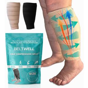 Beltwell Adjustable Lymphedema Calf Compression Wrap for Swelling, Edema, Lipedema, Circulation, Heaviness, Pain - Easy to put on (XXL - SHORT, Beige)