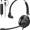USB Headset with Microphone for PC & Laptop - Noise Reduction On-Ear Wired Headphones with in-Line Volume Control, Call Answer Button for MS Teams, IP Phones, Work, Zoom, Skype (Black)