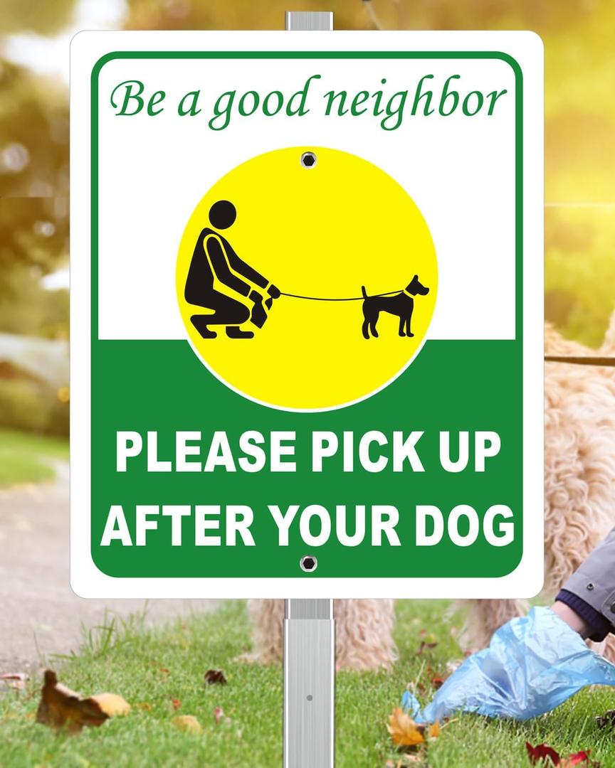 Heavy Duty Aluminum Pick Up After Your Dog Sign, 12" x 10" Metal Please Clean Up After Your Dog Signs With 28" Stake, Be A Good Neighbor Pick Up Your Dogs Poop Yard Sign, Polite, Weather Resistant