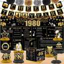 46th Birthday Decorations for Women Men, 18PCS Black Gold Back in 1980 Banner Decorations, Bday Backdrop, 46 Year Old Banner for Mother Dad, Birthday Card, 6 Paper Poms 9 Honeycomb Balls