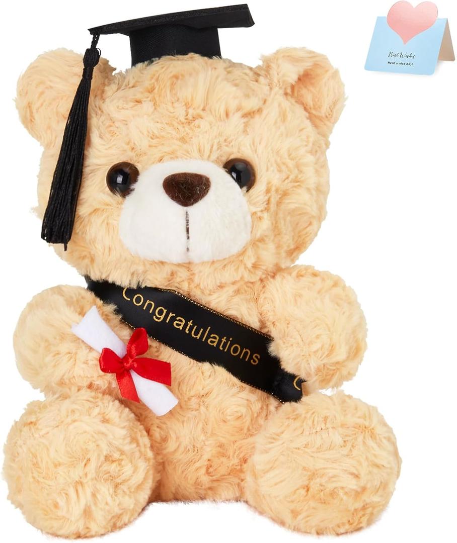 9" Graduation Bear Class of 2026 Teddy Bear Stuffed Animal with Black Grad Cap Soft Light Brown Kindergarten Preschool High School College Graduation Gift for Boys and Girls
