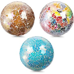 TOPZEA Set of 3 Decorative Glass Balls, 4 Inch Colorful Glass Mosaic Sphere Bowl Filler Orbs Set Ornaments Decoration for Centerpieces Bowls, Vase, Tray, Dinning Room Coffee Table Decor