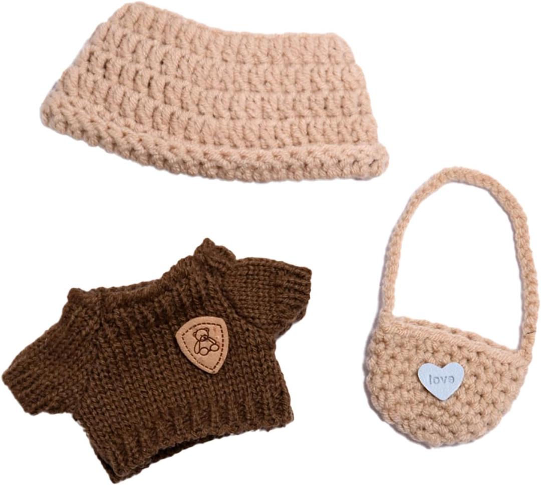 17cm Doll Clothes Cute 3 Piece Set Clothes for Doll Accessories Sweater + Hat + Mini Bag Outfit(No Doll Included)(LBB Clothes 16)