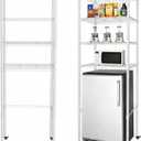4-Tier Adjustable Mini Fridge Organizer Rack with Lockable Wheels, Heavy-Duty Metal Storage Shelf for Over Mini Fridge, Microwave Stand for Dorm, Kitchen, Office, White