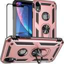 Yiakeng for iPhone XR Case, iPhone XR Phone Case with Screen Protector, Military Grade Protective Cases with Ring for iPhone XR (Rose Gold)