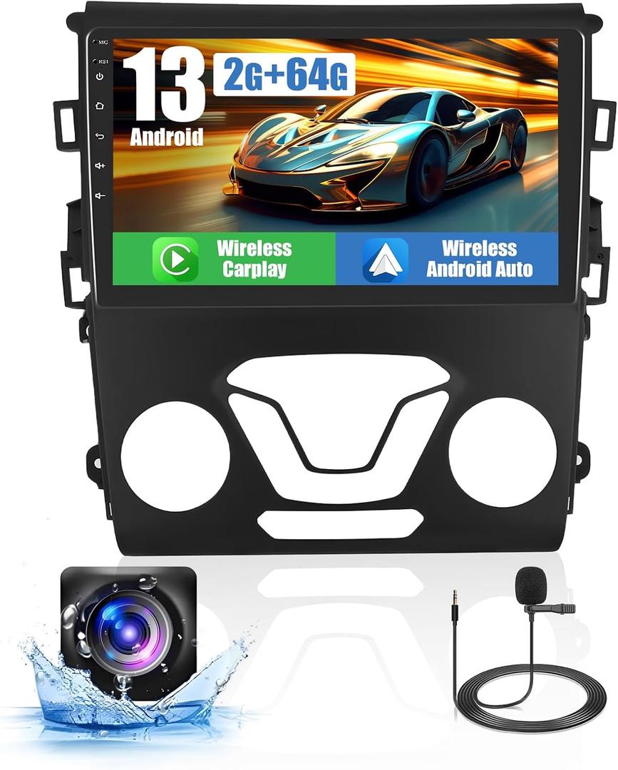 2+64G Android 13 CarPlay Car Stereo Radio for Ford Fusion Mondeo 2013-2019, 9'' HD Touch Screen Compatible with Android Auto, AHD Backup Camera, Mirror Link, GPS, WiFi, FM RDS