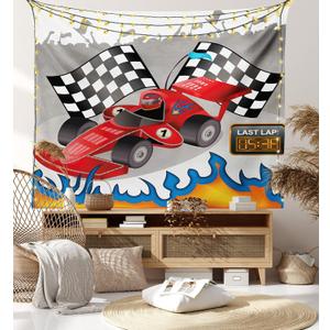 Lunarable Cars Tapestry, Race Car Finish Line Flags Pilot Abstract Plain Background Print, Fabric Wall Hanging Decor for Bedroom Living Room Dorm, 45" X 30", Grey Vermilion