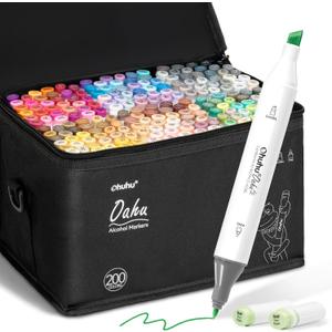 Ohuhu Alcohol Markers 200 Colors - AP Certificated Double Tipped Art Marker Set for Artists Adults Coloring Sketch Illustration - Chisel and Fine Dual Tips - Oahu of Ohuhu Markers - Refillable