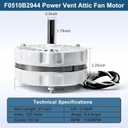 F0510B2944 Attic Roof Power Vent Fan Motor, Replacement for Lomanco Lomancool 2000 & 1800 Series 3.4 Aamps, 1/10HP, 1100RPM Motor, 1 Pack