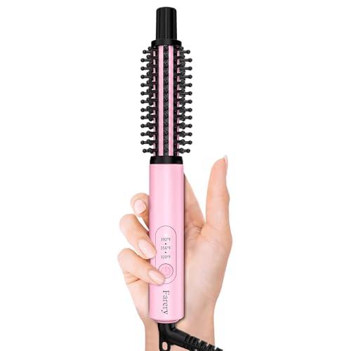 Farery Mini Thermal Brush 3 Temperature Adjustable, 3/4 Inch Travel Curling Iron for Short Hair, Heated Round Brush for Touch ups and Small Curls, Travel Size Curling Wand, Dual Voltage, Pink