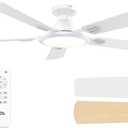 TCL Ceiling Fans with Lights, 52 Inch Low Profile Ceiling Fan with Light and Remote Control, Flush Mount, DC Reversible Motor, Noiseless, 6 Speeds Ceiling Fan for Bedroom (White)