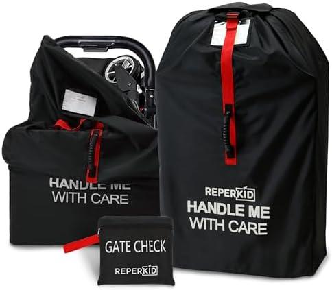 reperkid Medium Stroller Bag for Airplane Travel, Black & Red, 42" H x26 W x13 D, Fits Most Single Strollers Incl. Jogging & Standard Models – Premium Waterproof Cover, Adjustable Shoulder Straps