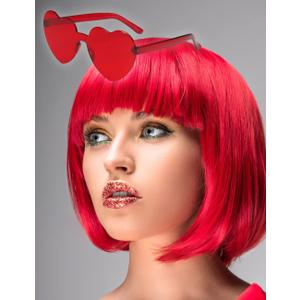 Wig and Sunglasses 12 Inch Red Short Bob Wigs with Bangs for Women Costume Cosplay Party(Red)